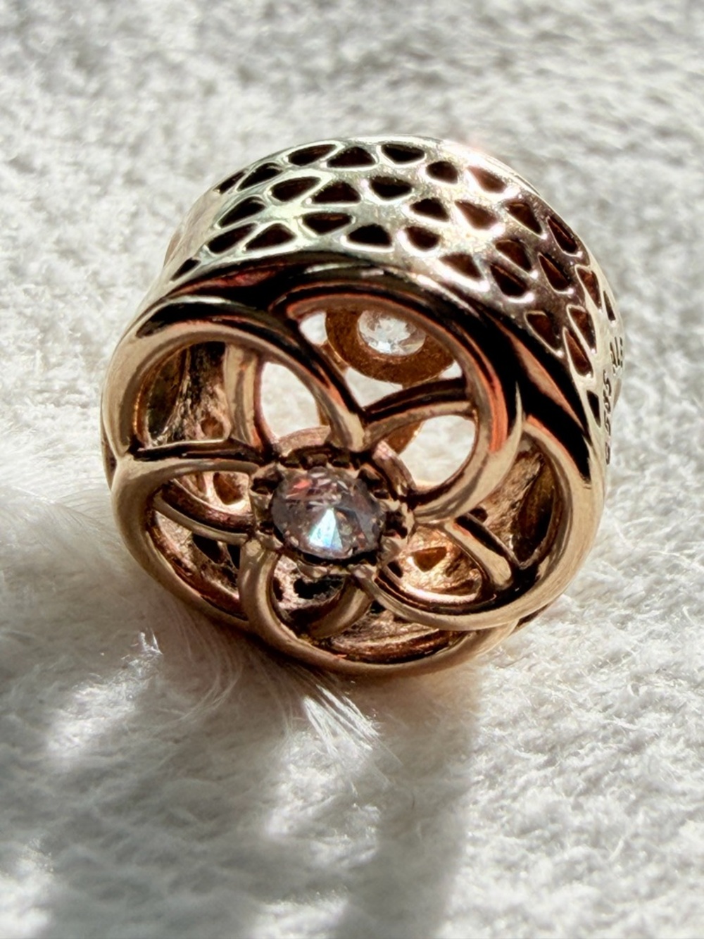 Pandora Retired Solid 14K Gold Loving Bloom Charm with Clear Zirconia - 750598CZ